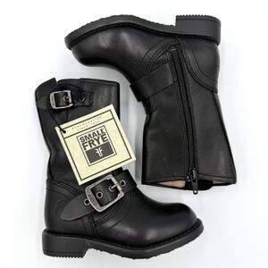 Small Frye Kids Youth 5 Black Leather Engineer Moto Boots Harness Buckle NWT